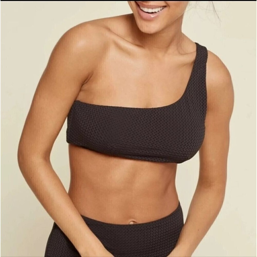 ANDIE Swim Wyndwood Bikini Top Women's Black One Shoulder Removable Cups Size L
